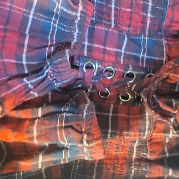 Lane Bryant corset waist look top Plaid smocked waist lantern sleeve 18 BD1 - Picture 6 of 7